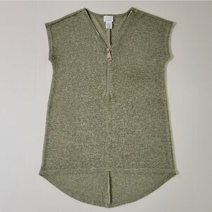 Andrea Jovine Women's Olive Green Zip Front Vneck Cap Sleeve Sweater